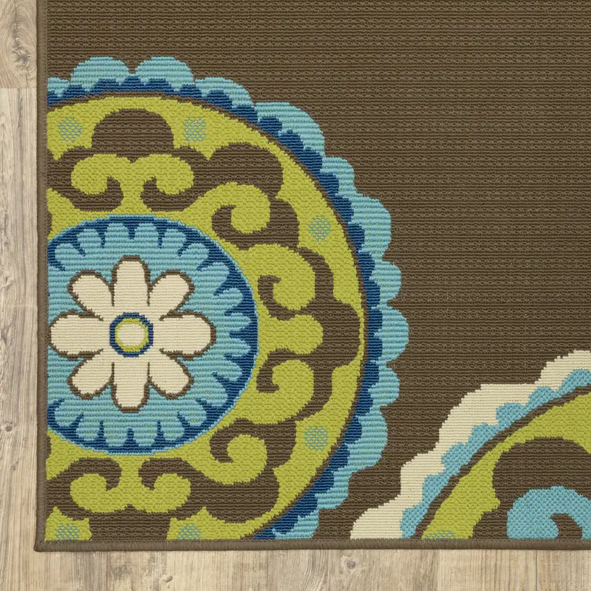 Brown Oriental Stain Resistant Indoor Outdoor Area Rug Photo 3