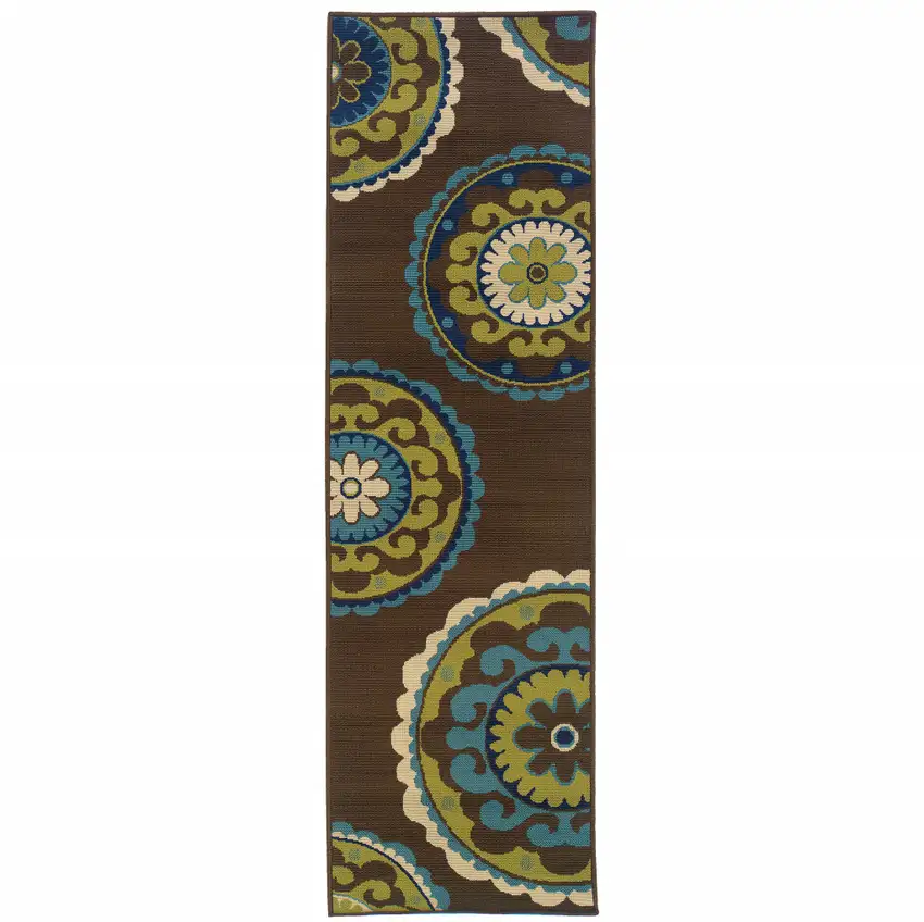 Brown Oriental Stain Resistant Indoor Outdoor Area Rug Photo 1