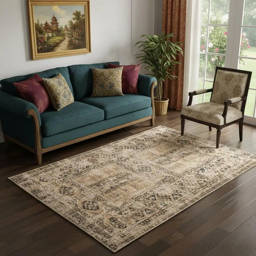 Brown Oriental Washable Area Rug Photo 1