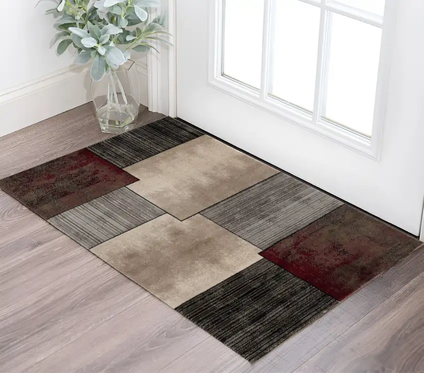 Brown Abstract Dhurrie Area Rug Photo 1