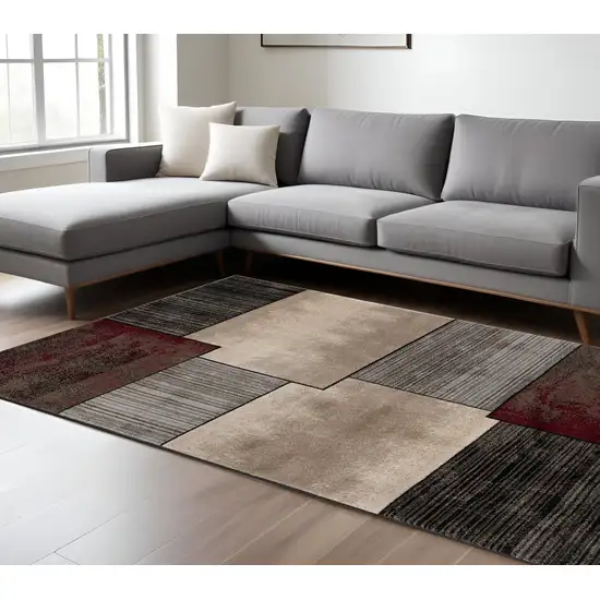 Beige And Brown Abstract Shag Area Rug Photo 1