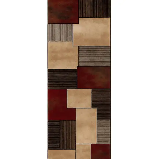 8' Beige And Brown Abstract Shag Runner Rug Photo 2