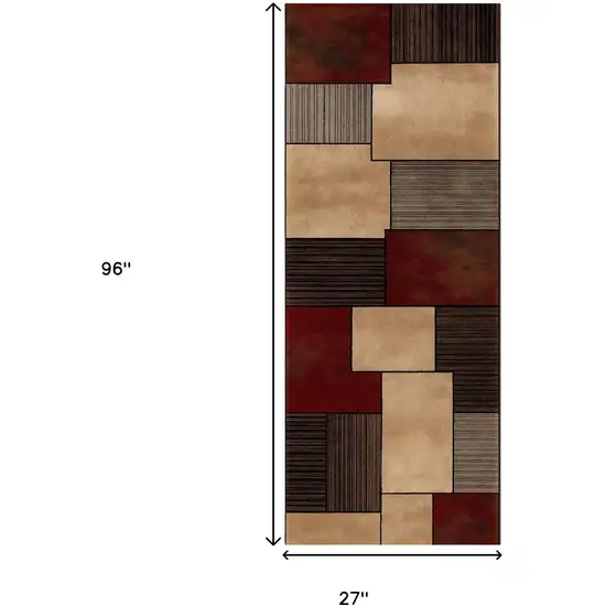 8' Beige And Brown Abstract Shag Runner Rug Photo 3