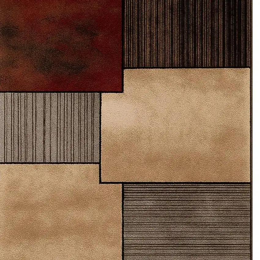8' Beige And Brown Abstract Shag Runner Rug Photo 5