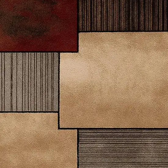 8' Beige And Brown Abstract Shag Runner Rug Photo 4