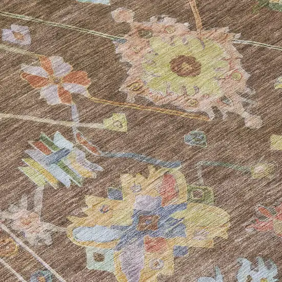 Brown Pink And Blue Floral Washable Indoor Outdoor Area Rug Photo 6