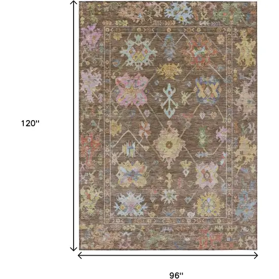 Brown Pink And Blue Floral Washable Indoor Outdoor Area Rug Photo 3