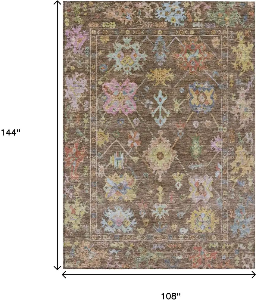 Brown Pink And Blue Floral Washable Indoor Outdoor Area Rug Photo 3