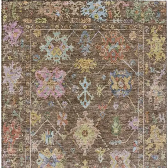 Brown Pink And Blue Floral Washable Indoor Outdoor Area Rug Photo 4