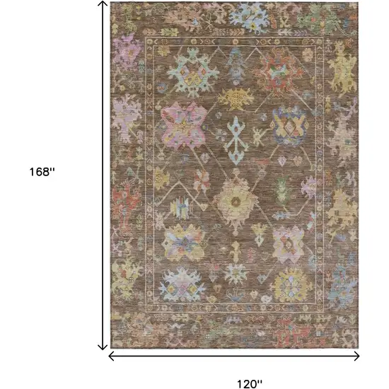 Brown Pink And Blue Floral Washable Indoor Outdoor Area Rug Photo 6