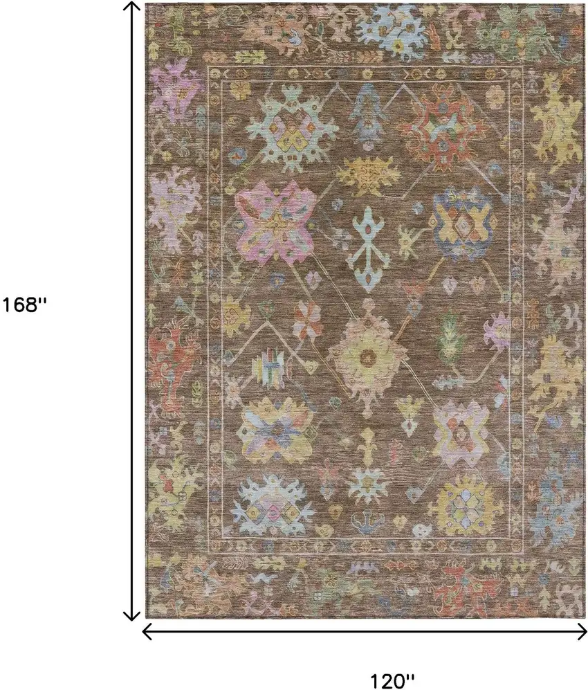 Brown Pink And Blue Floral Washable Indoor Outdoor Area Rug Photo 6