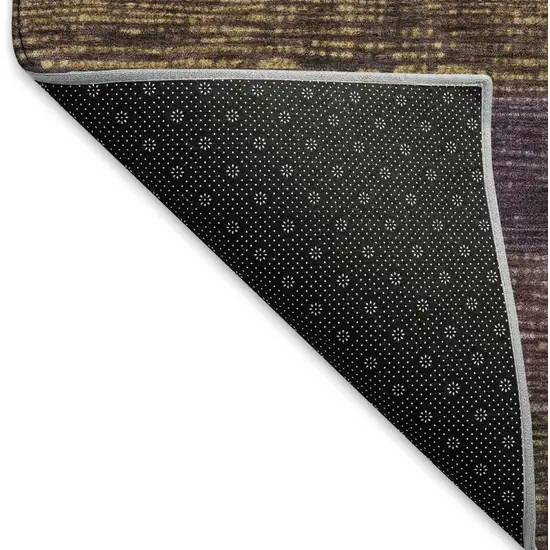 Brown Plum And Gold Striped Washable Area Rug With UV Protection Photo 4