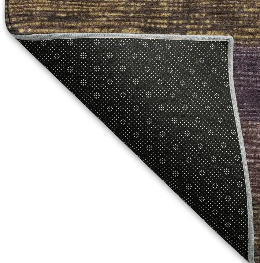 Brown Plum And Gold Striped Washable Area Rug With UV Protection Photo 4