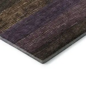 Photo of Brown Plum And Gold Striped Washable Area Rug With UV Protection