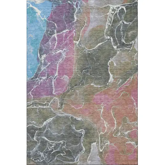 Brown Purple And Blue Abstract Washable Area Rug With UV Protection Photo 3