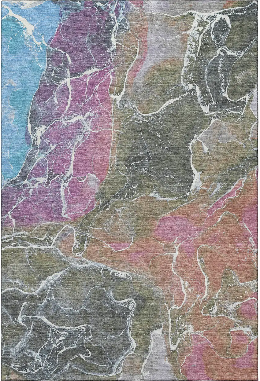 Brown Purple And Blue Abstract Washable Area Rug With UV Protection Photo 3