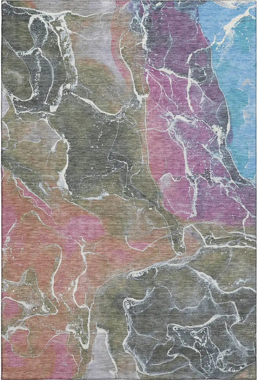 Brown Purple And Blue Abstract Washable Area Rug With UV Protection Photo 1