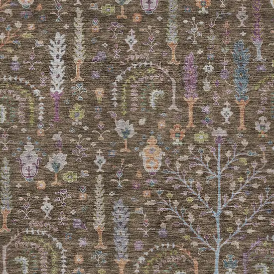 Brown Purple And Blue Floral Washable Indoor Outdoor Area Rug Photo 6