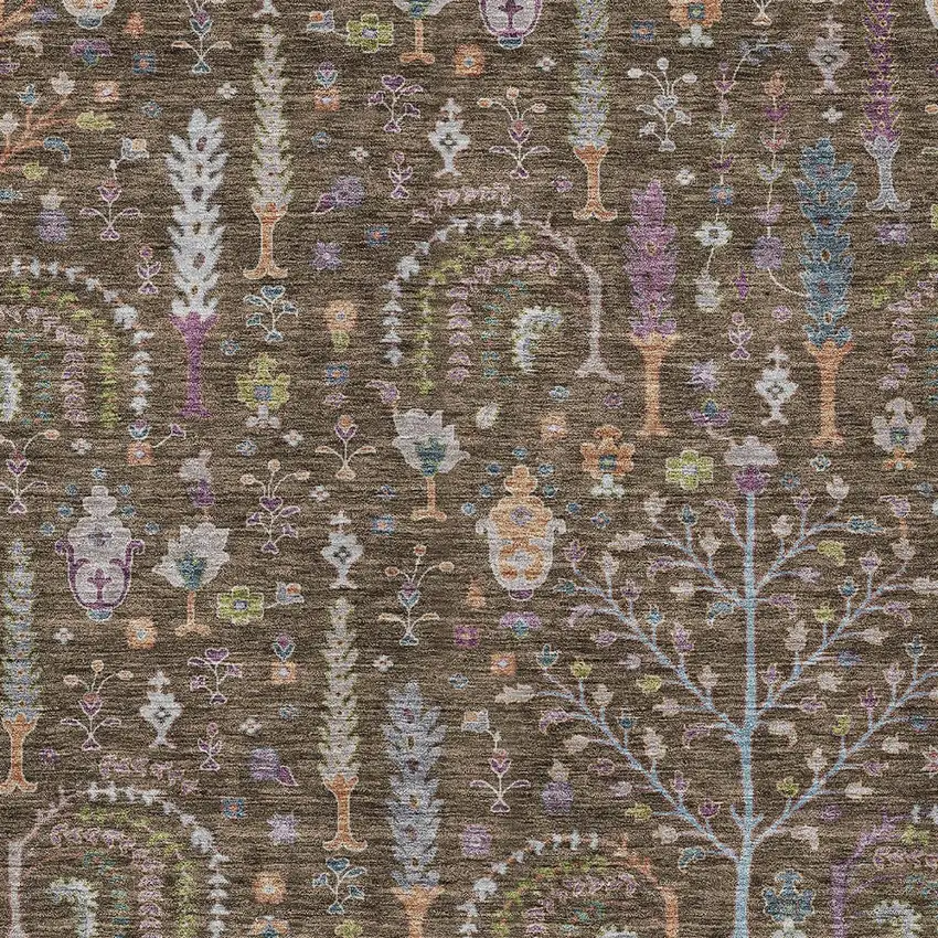 Brown Purple And Blue Floral Washable Indoor Outdoor Area Rug Photo 6