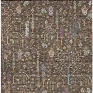 Photo of Brown Purple And Blue Floral Washable Indoor Outdoor Area Rug