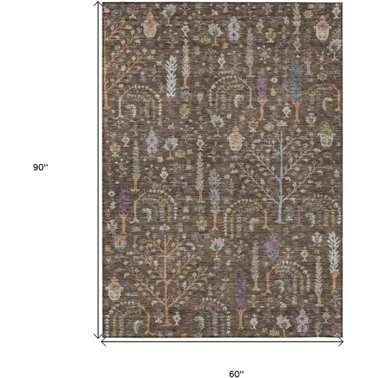 Brown Purple And Blue Floral Washable Indoor Outdoor Area Rug Photo 8