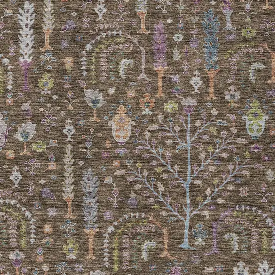 Brown Purple And Blue Floral Washable Indoor Outdoor Area Rug Photo 6