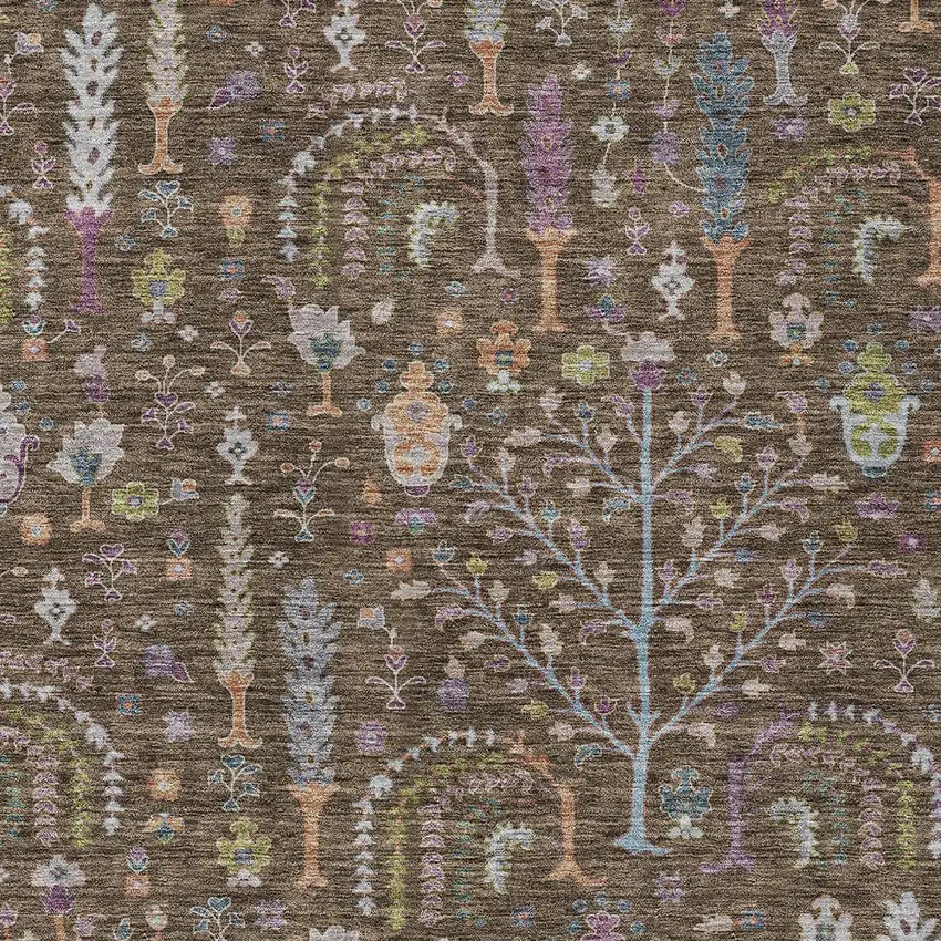 Brown Purple And Blue Floral Washable Indoor Outdoor Area Rug Photo 6