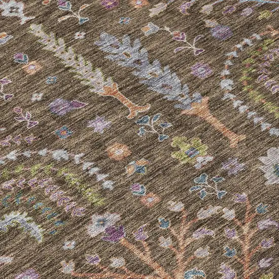 Brown Purple And Blue Floral Washable Indoor Outdoor Area Rug Photo 5
