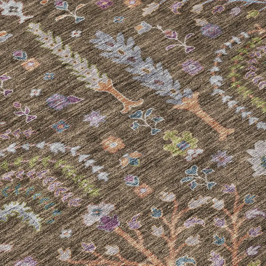 Brown Purple And Blue Floral Washable Indoor Outdoor Area Rug Photo 5