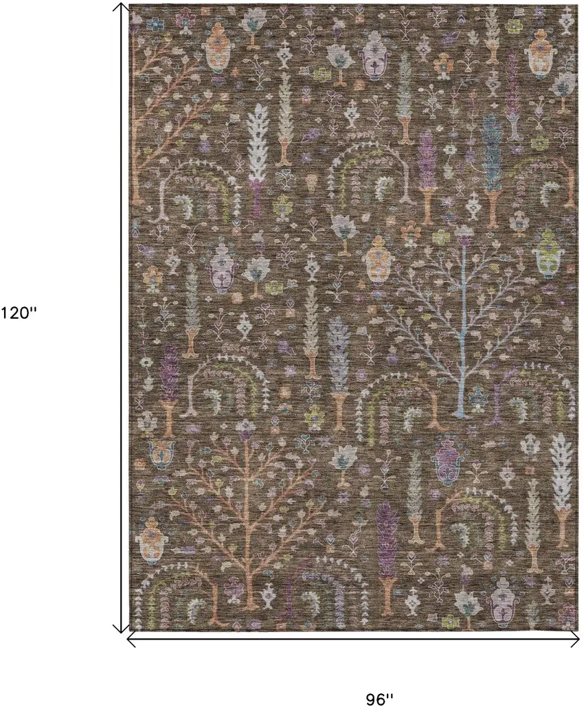 Brown Purple And Blue Floral Washable Indoor Outdoor Area Rug Photo 8