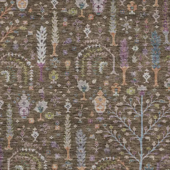 Brown Purple And Blue Floral Washable Indoor Outdoor Area Rug Photo 6