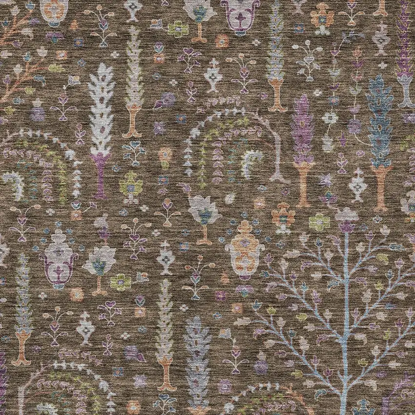 Brown Purple And Blue Floral Washable Indoor Outdoor Area Rug Photo 6