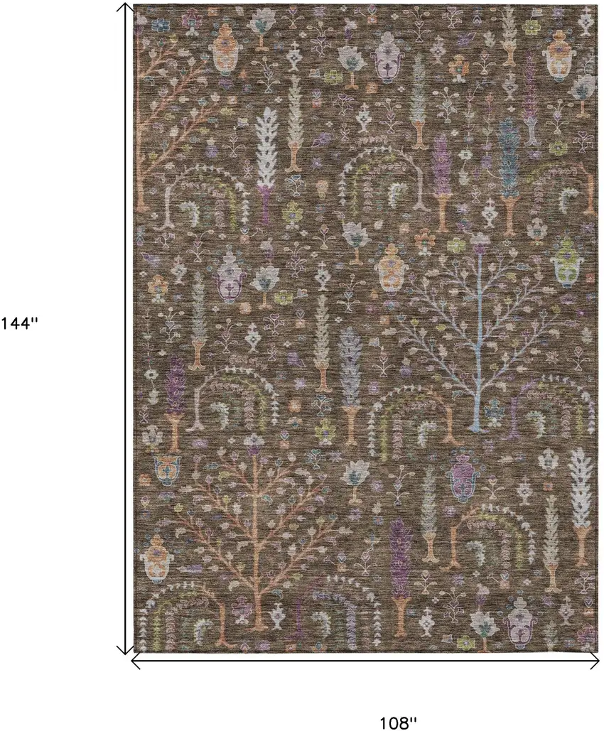 Brown Purple And Blue Floral Washable Indoor Outdoor Area Rug Photo 8