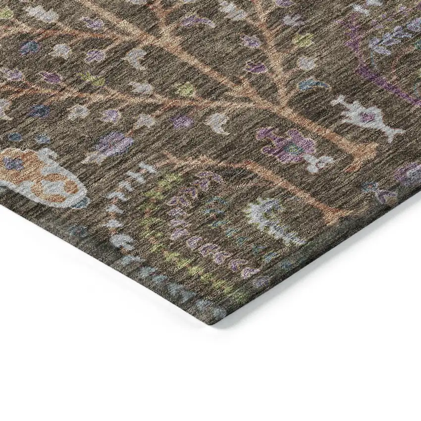 Brown Purple And Blue Floral Washable Indoor Outdoor Area Rug Photo 4
