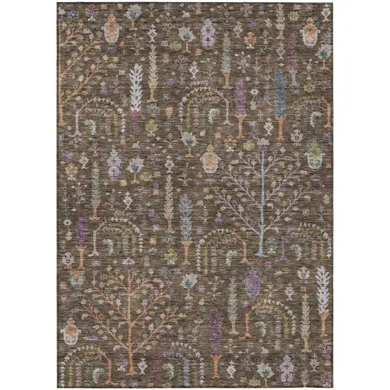 Brown Purple And Blue Floral Washable Indoor Outdoor Area Rug Photo 2