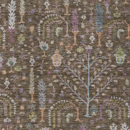 Brown Purple And Blue Floral Washable Indoor Outdoor Area Rug Photo 6