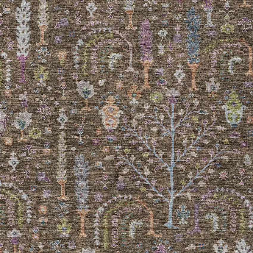 Brown Purple And Blue Floral Washable Indoor Outdoor Area Rug Photo 6