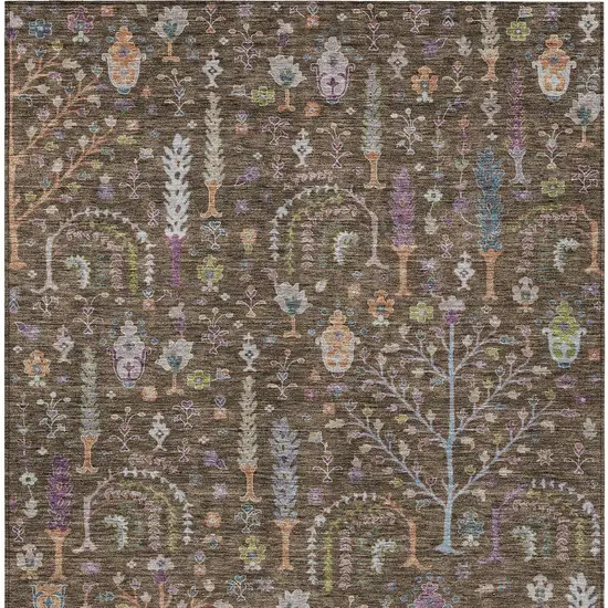 Brown Purple And Blue Floral Washable Indoor Outdoor Area Rug Photo 7
