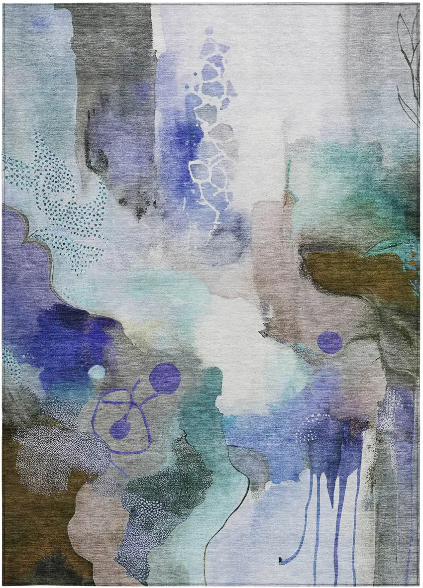 Brown Purple And Ivory Abstract Washable Indoor Outdoor Area Rug Photo 9