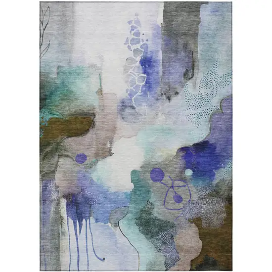 Brown Purple And Ivory Abstract Washable Indoor Outdoor Area Rug Photo 8