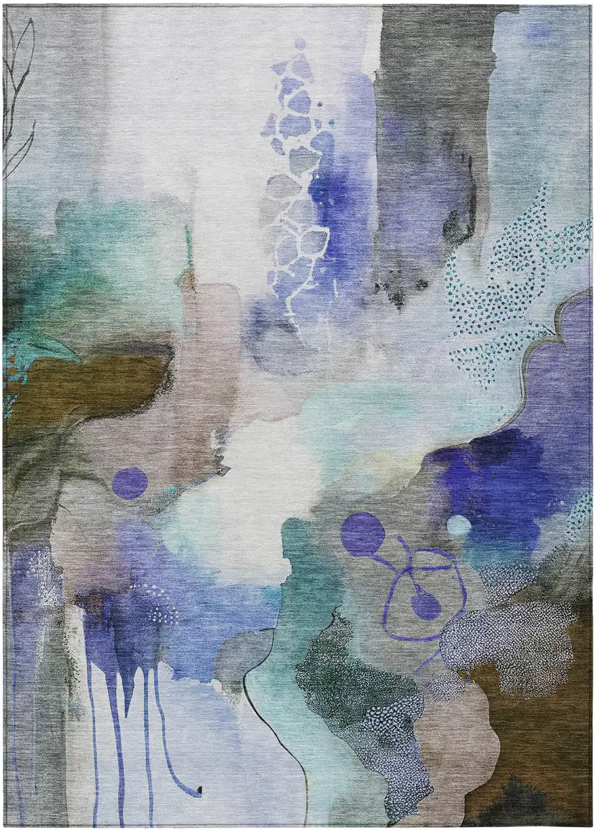 Brown Purple And Ivory Abstract Washable Indoor Outdoor Area Rug Photo 9