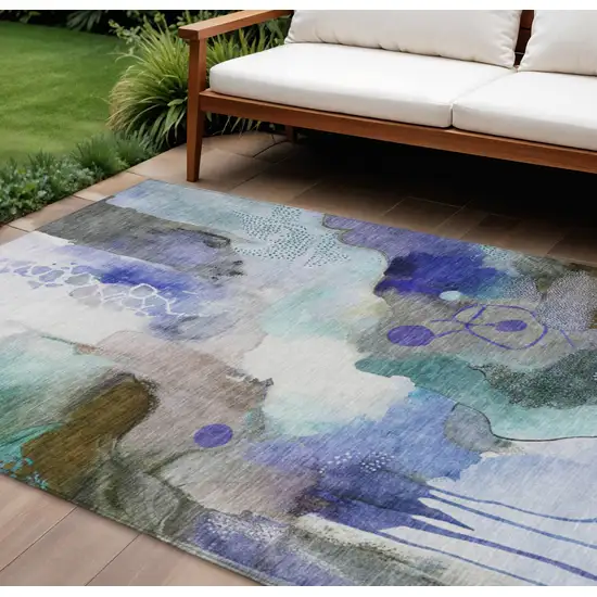 Brown Purple And Ivory Abstract Washable Indoor Outdoor Area Rug Photo 2