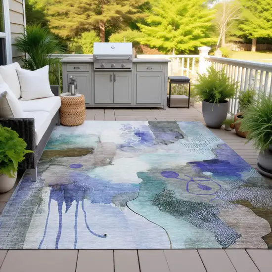 Brown Purple And Ivory Abstract Washable Indoor Outdoor Area Rug Photo 4