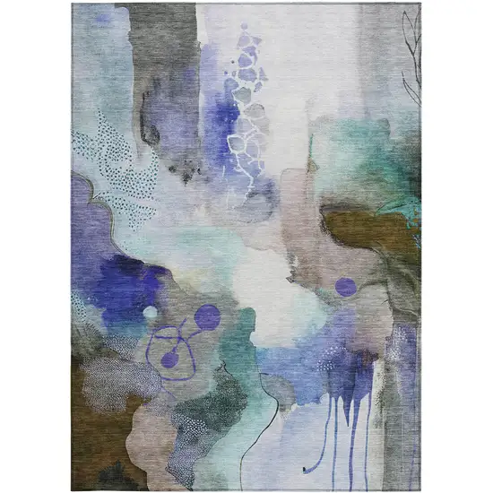 Brown Purple And Ivory Abstract Washable Indoor Outdoor Area Rug Photo 9
