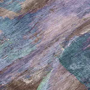 Photo of Brown Purple And Teal Blue Abstract Washable Indoor Outdoor Area Rug