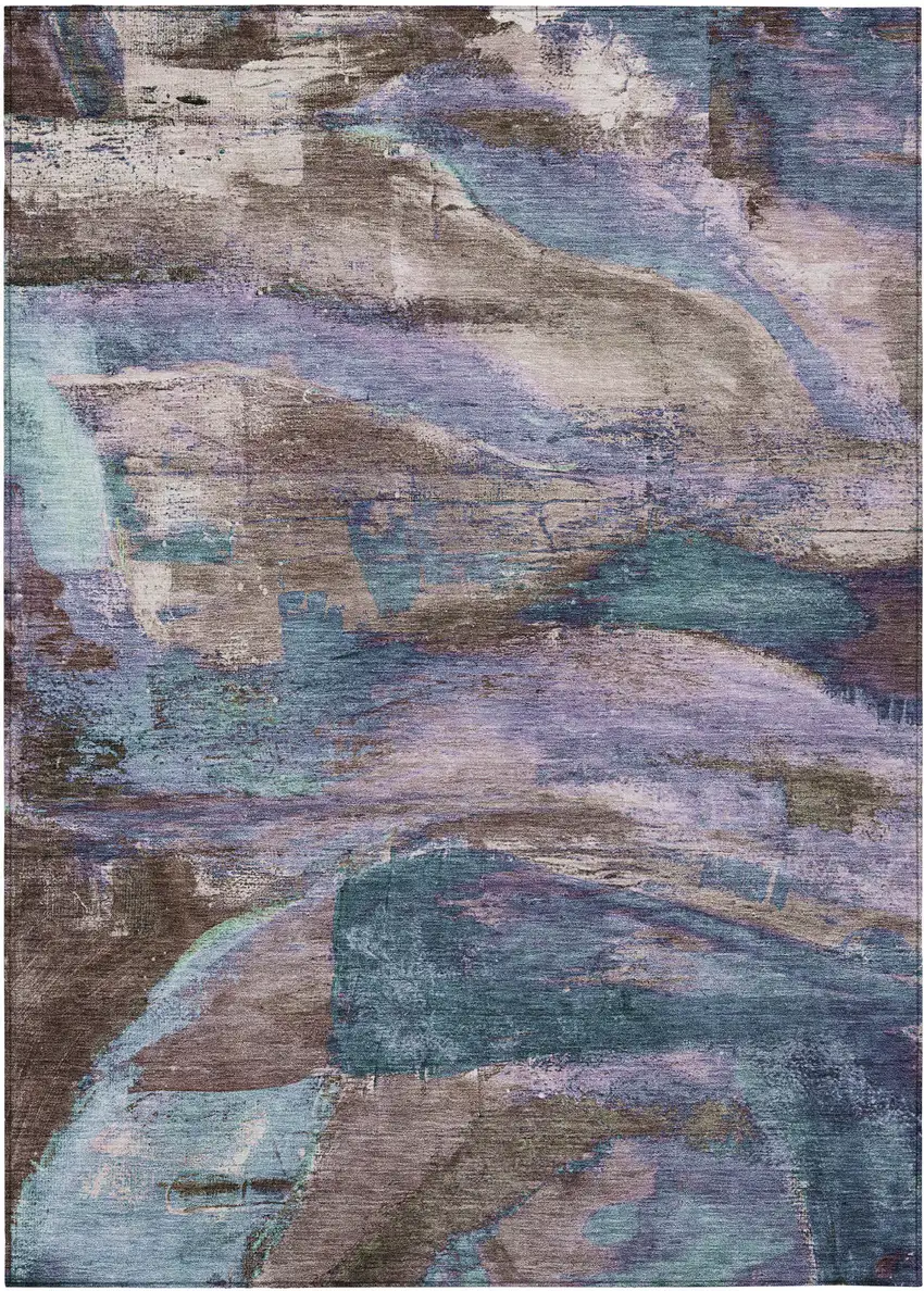 Brown Purple And Teal Blue Abstract Washable Indoor Outdoor Area Rug Photo 7
