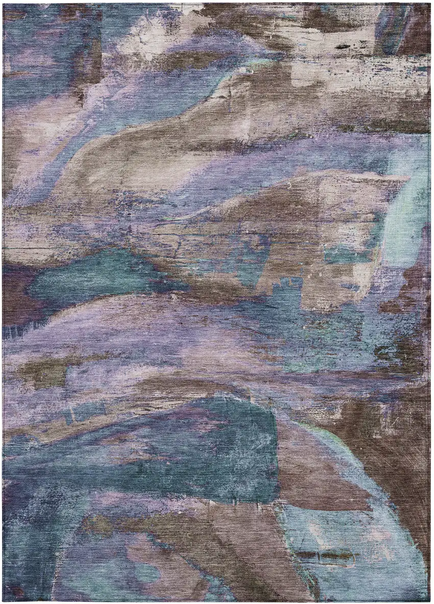 Brown Purple And Teal Blue Abstract Washable Indoor Outdoor Area Rug Photo 9