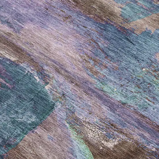 Brown Purple And Teal Blue Abstract Washable Indoor Outdoor Area Rug Photo 3