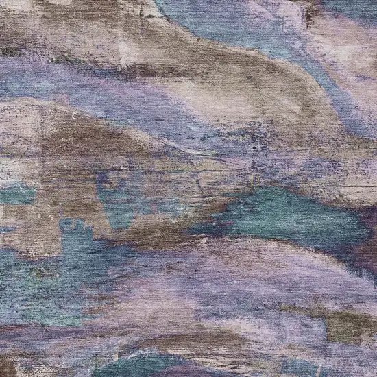Brown Purple And Teal Blue Abstract Washable Indoor Outdoor Area Rug Photo 9