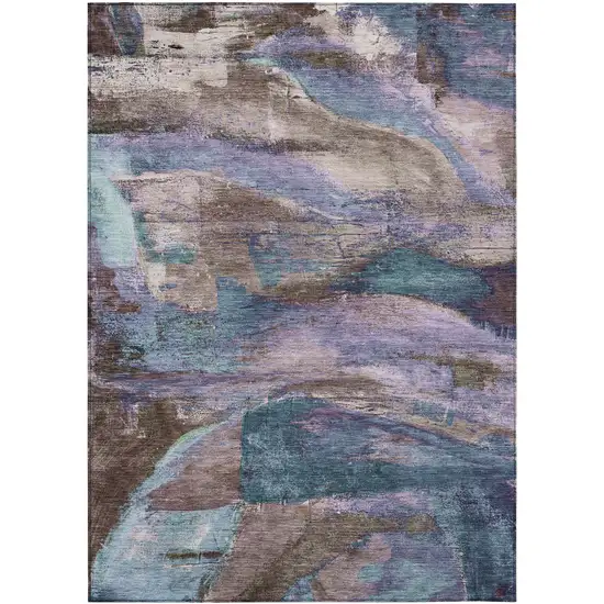 Brown Purple And Teal Blue Abstract Washable Indoor Outdoor Area Rug Photo 7